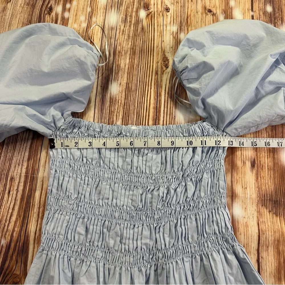 Astr Light Blue Smocked Puff Sleeve Blouse Size Medium